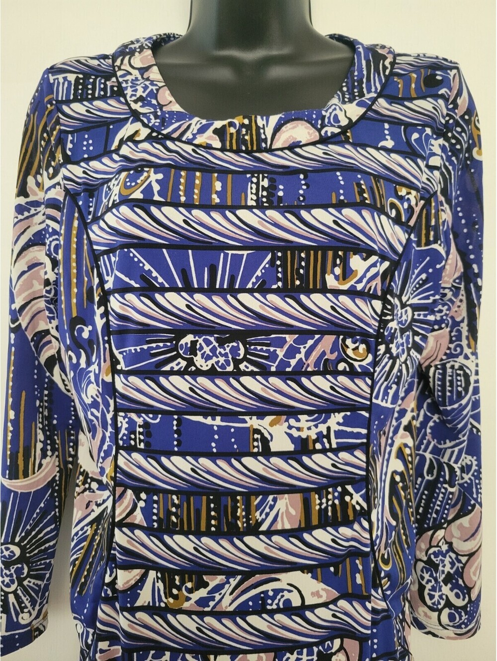 BCBG Max Azria Paisley Dress Women’s Small Blue White Dolman Sleeve Stretch
